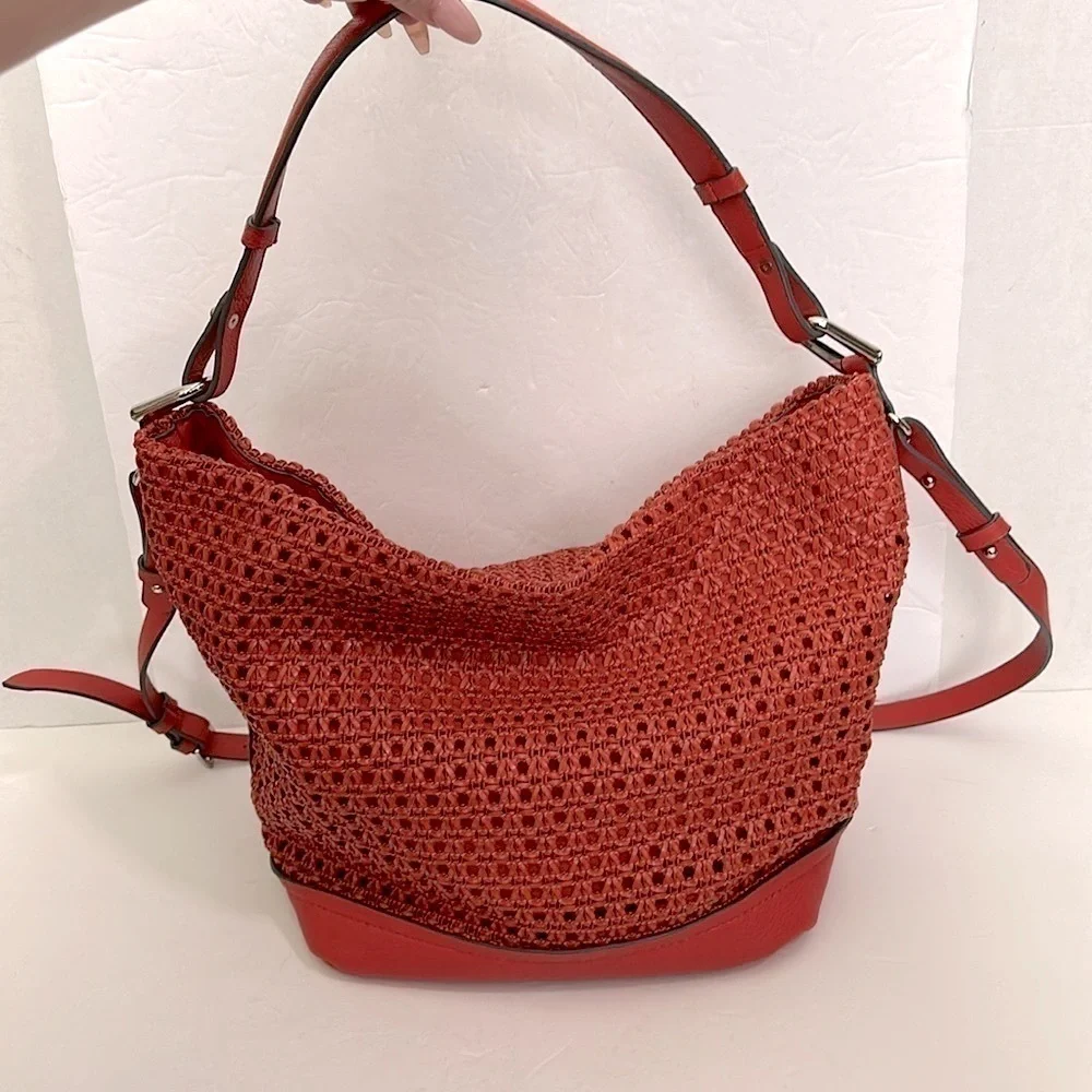 PARFOIS Basket weave HOBO/SHOULDER BAG in an orangish red color NWOT